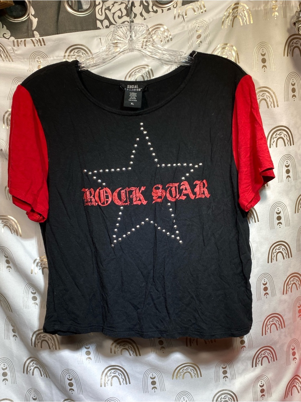 Rock Star Studded Star Tee with Red Sleeves